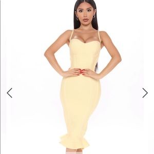 Walking On Sunshine Bandage Midi Dress - Yellow